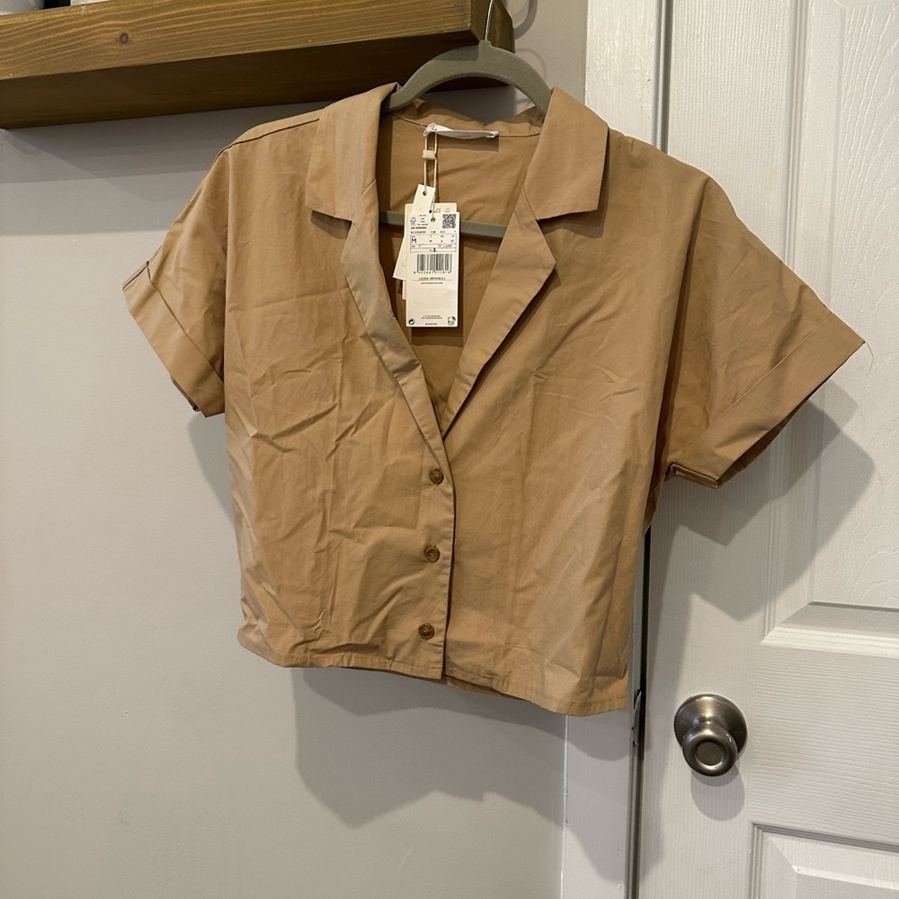 Mango khaki short sleeve button down - size M